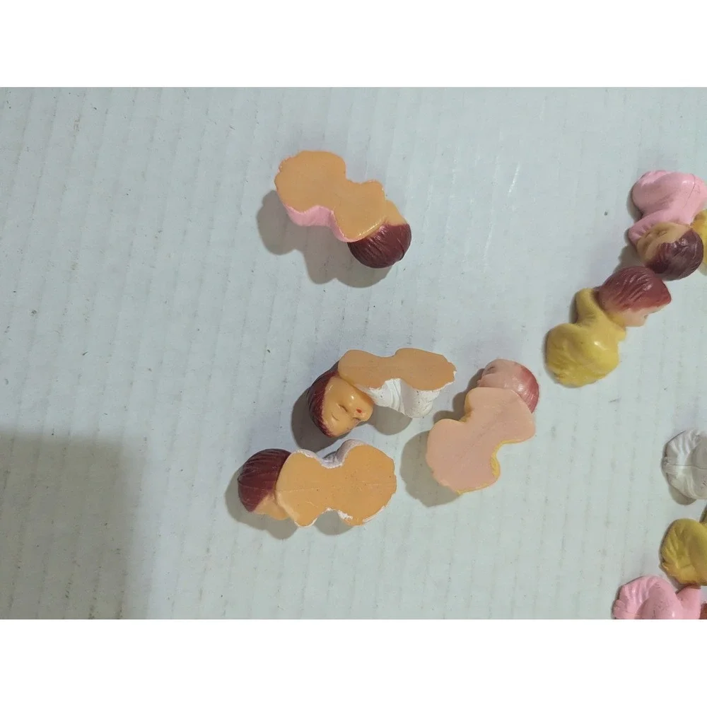 Vintage Hard Plastic Miniature Sleeping Baby 25 Pieces Pink Yellow White 1 Inch